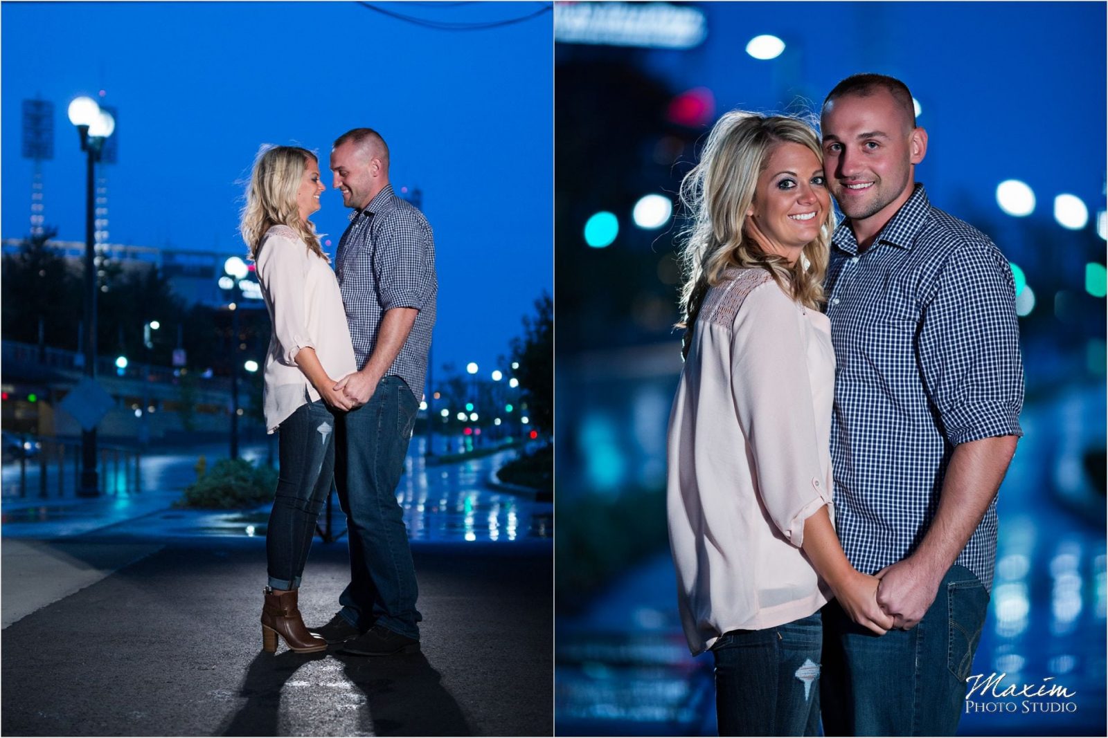 Cincinnati Smale Riverfront Park night engagement