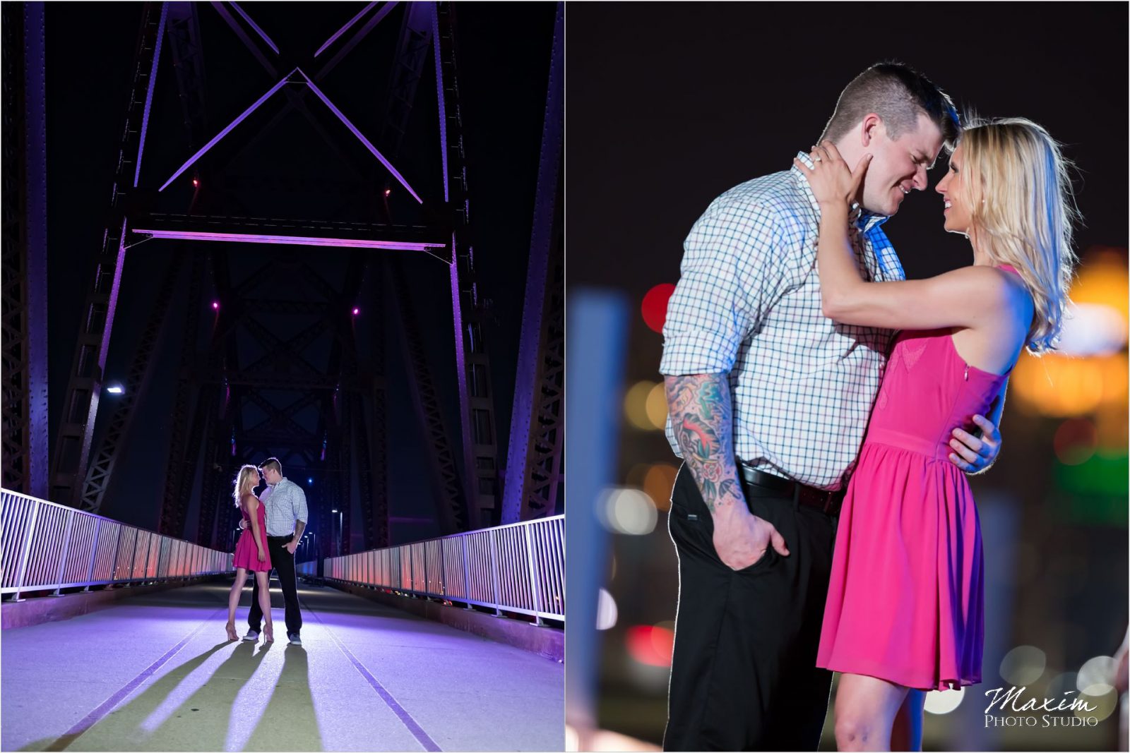 Cincinnati Wedding Photographers Louisville Waterfront Park bridge Night engagement
