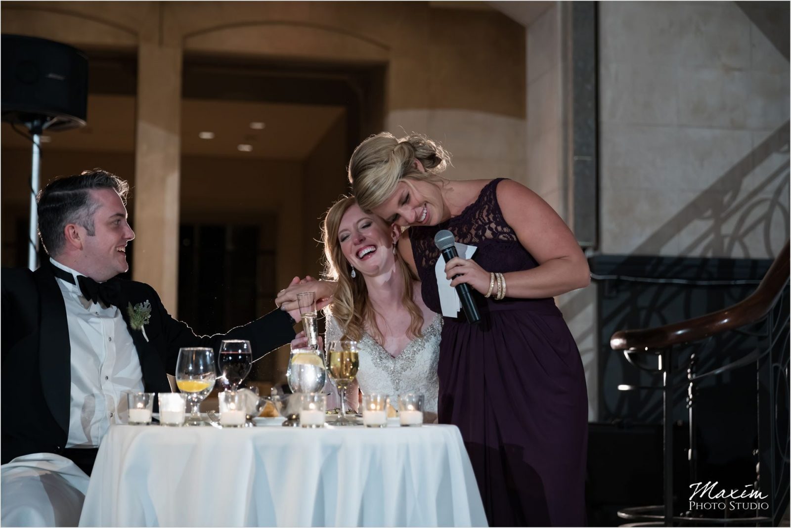 Cincinnati Wedding Photographers Art Museum bride groom reception toast