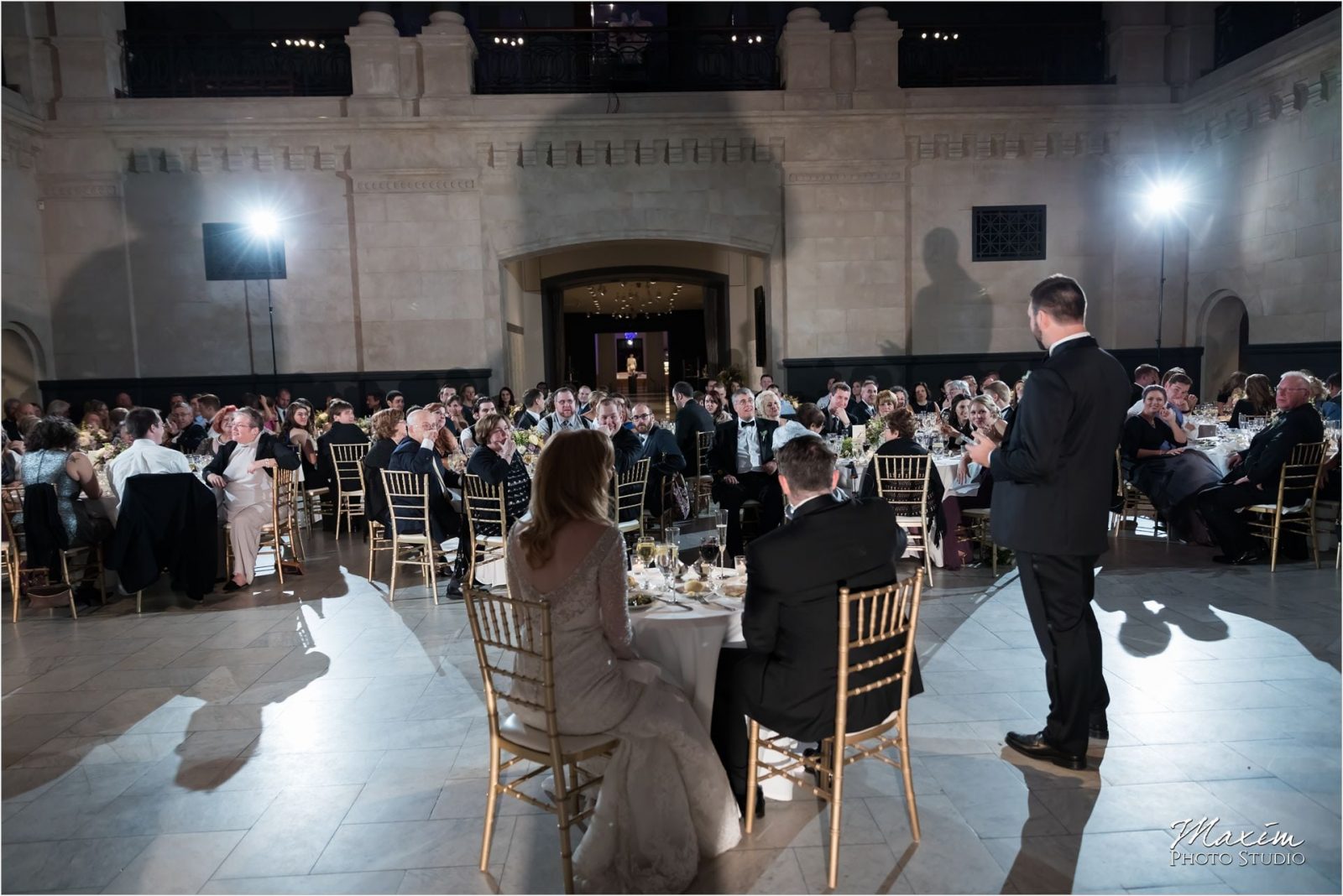 Cincinnati Wedding Photographers Art Museum bride groom reception toast