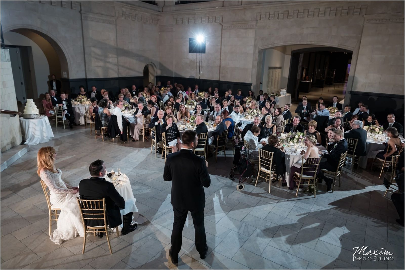 Cincinnati Wedding Photographers Art Museum bride groom reception toast