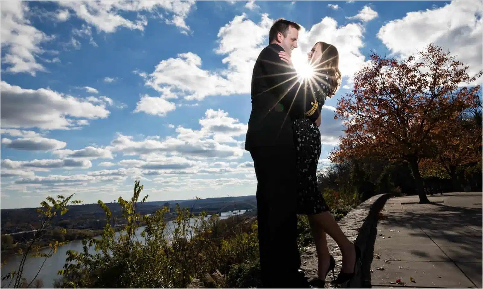 Cincinnati fall wedding engagement couple