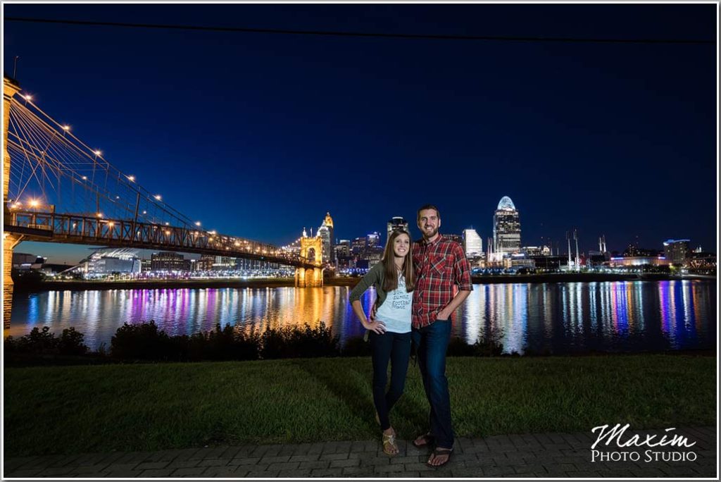 Cincinnati skyline Roebling bridge engagement
