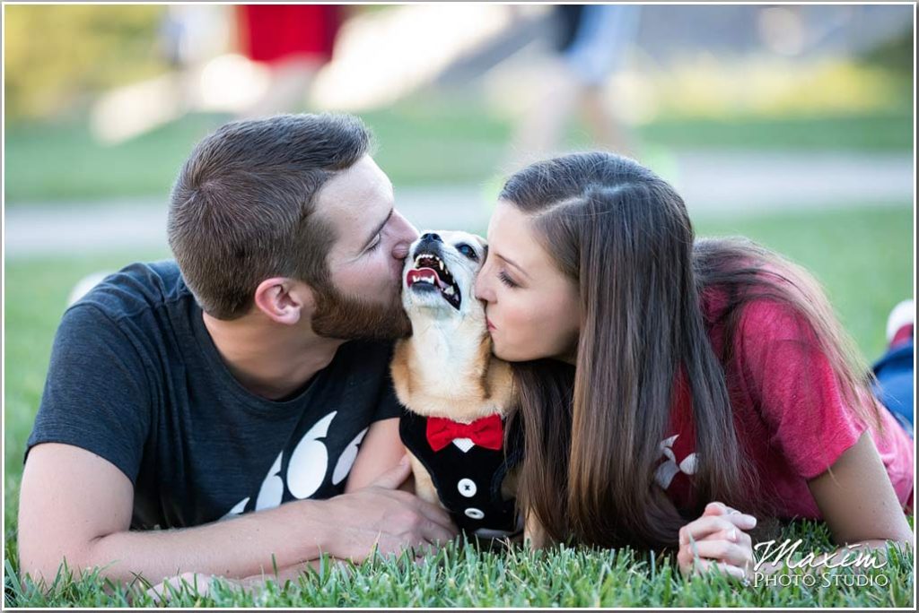 University Cincinnati Engagement dog picture