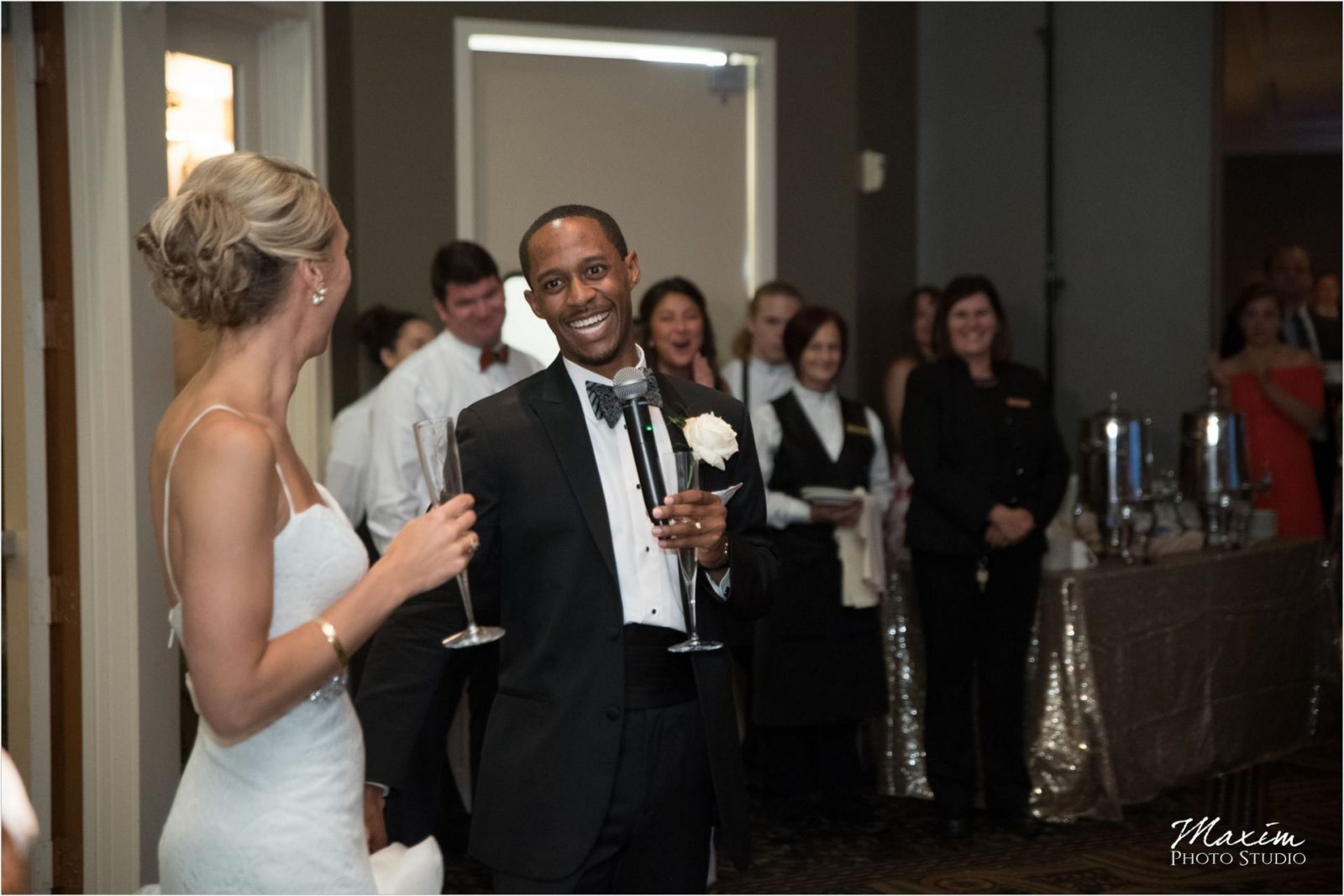 Cincinnati Wedding Photographers Drees Pavilion Wedding Recepiton toasts