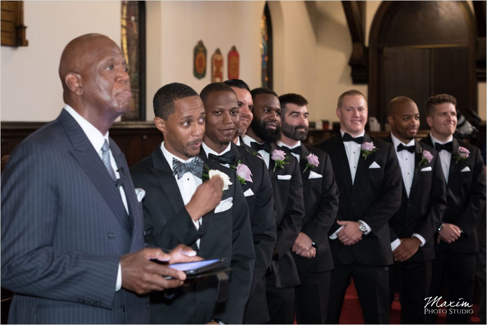 Covenant First Presbyterian Church Wedding Ceremony Groom crying