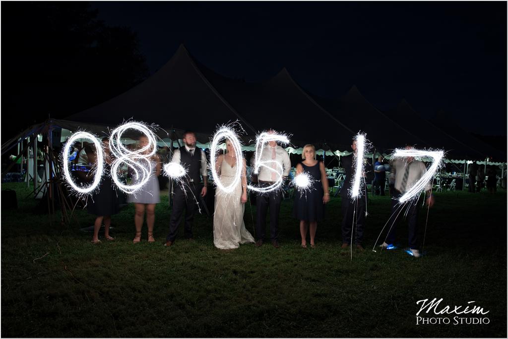 Ohio horse farm wedding tent reception bride groom sparkler sign