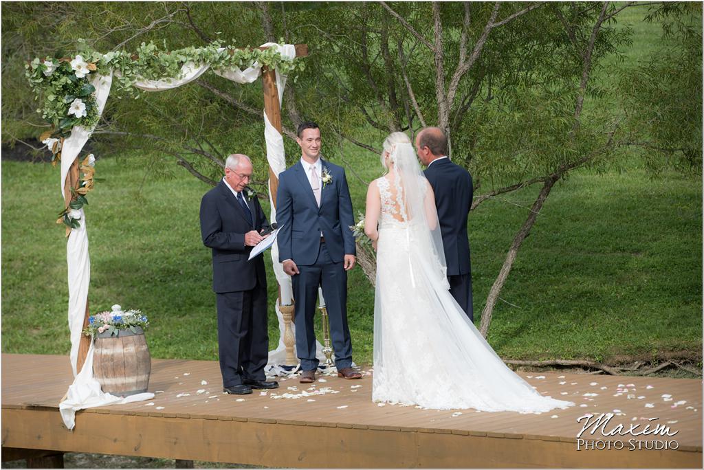 Ohio horse farm wedding ceremony bridge dock