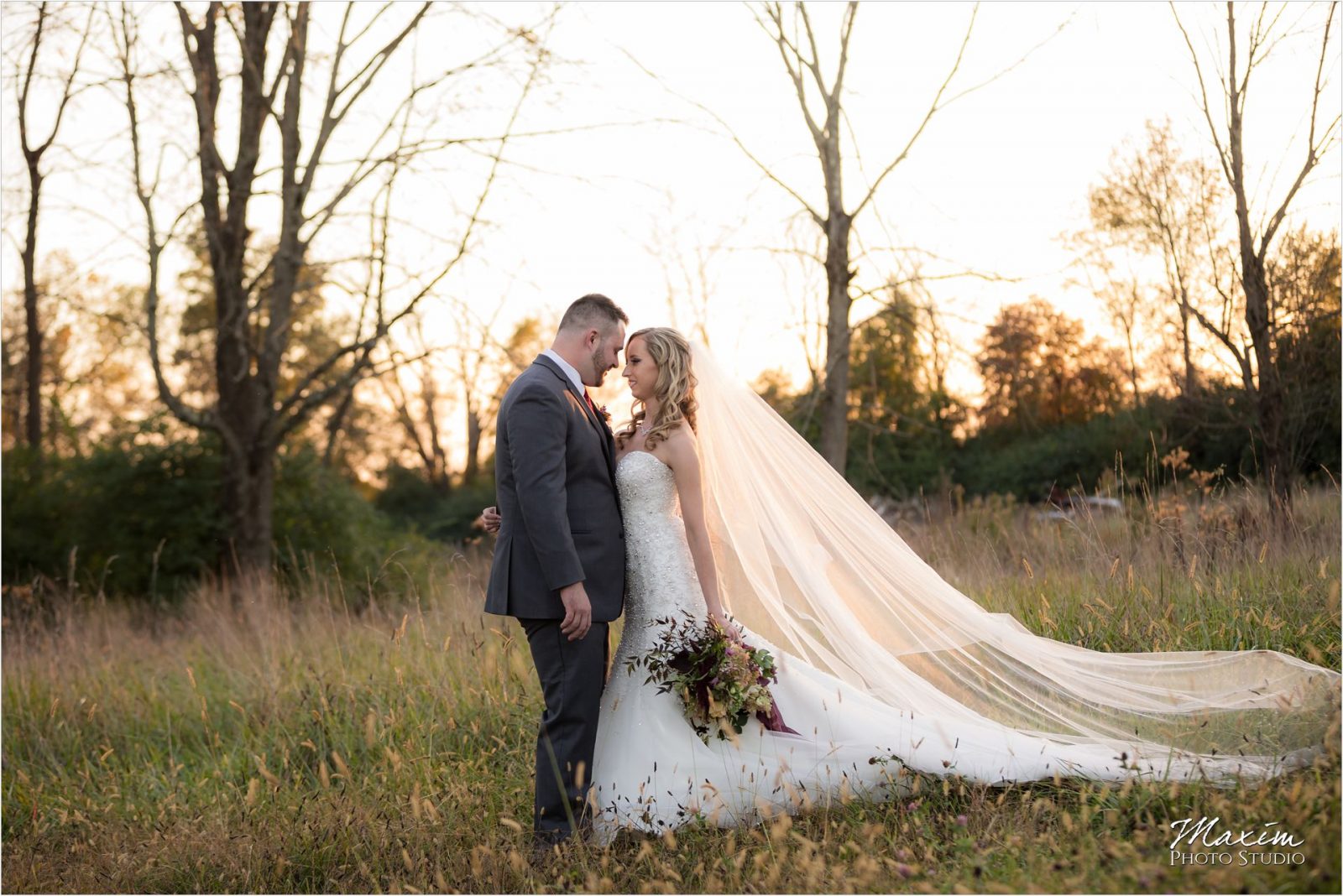 Rolling Meadows Ranch Wedding Bride groom open field sunset
