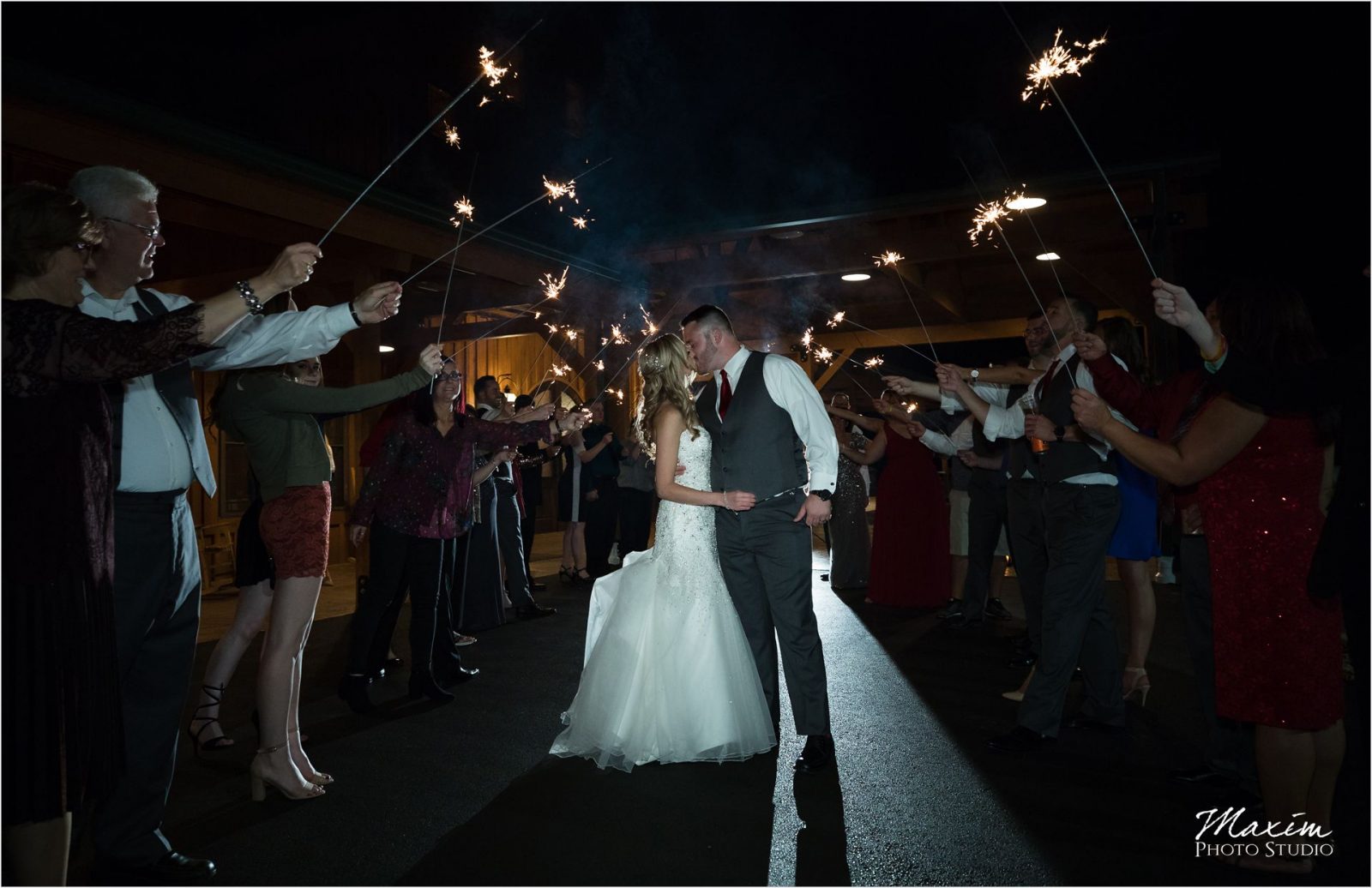 Rolling Meadows Ranch Wedding Bride groom sparkler exit
