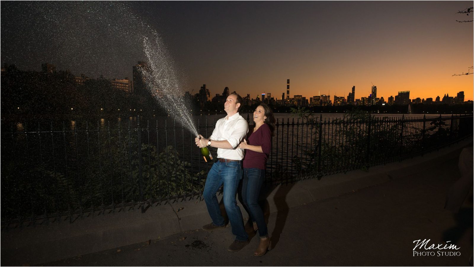 New York City Central Park Engagement champagne toast
