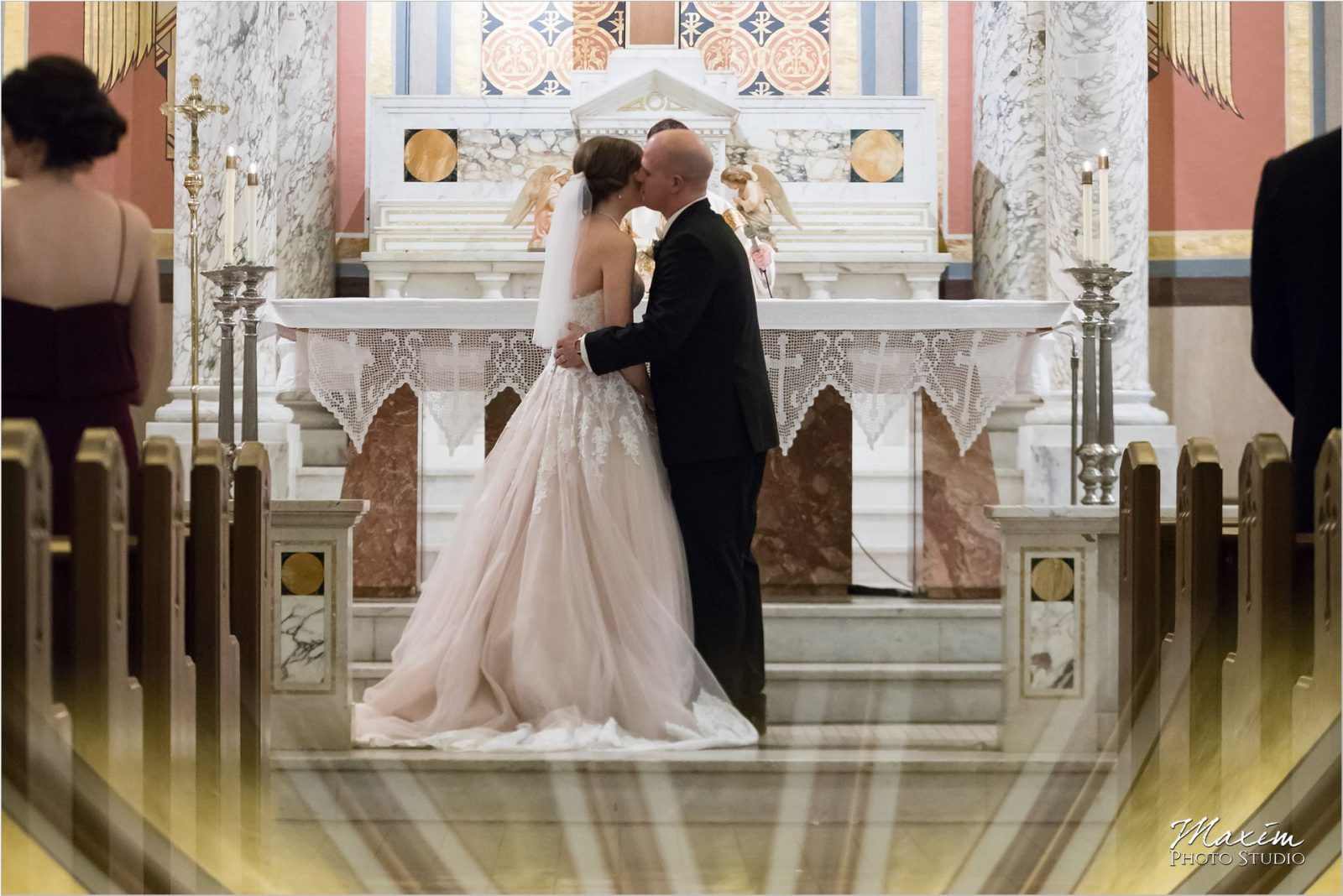 St. Boniface Church Cincinnati Wedding first kiss
