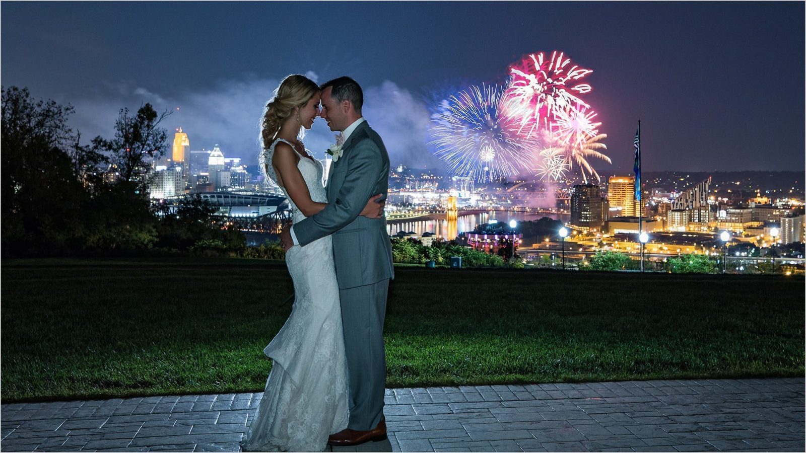 Drees Pavilion Cincinnati Skyline fireworks