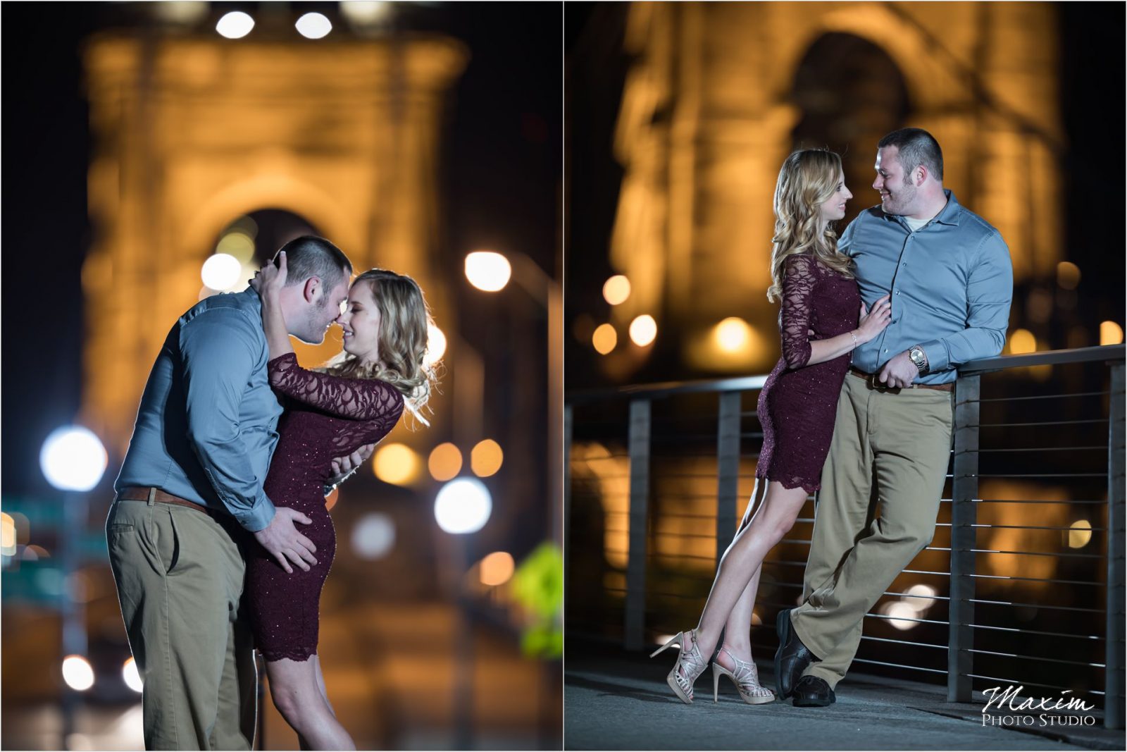 Roebling Bridge Smale Riverfront Park night engagement