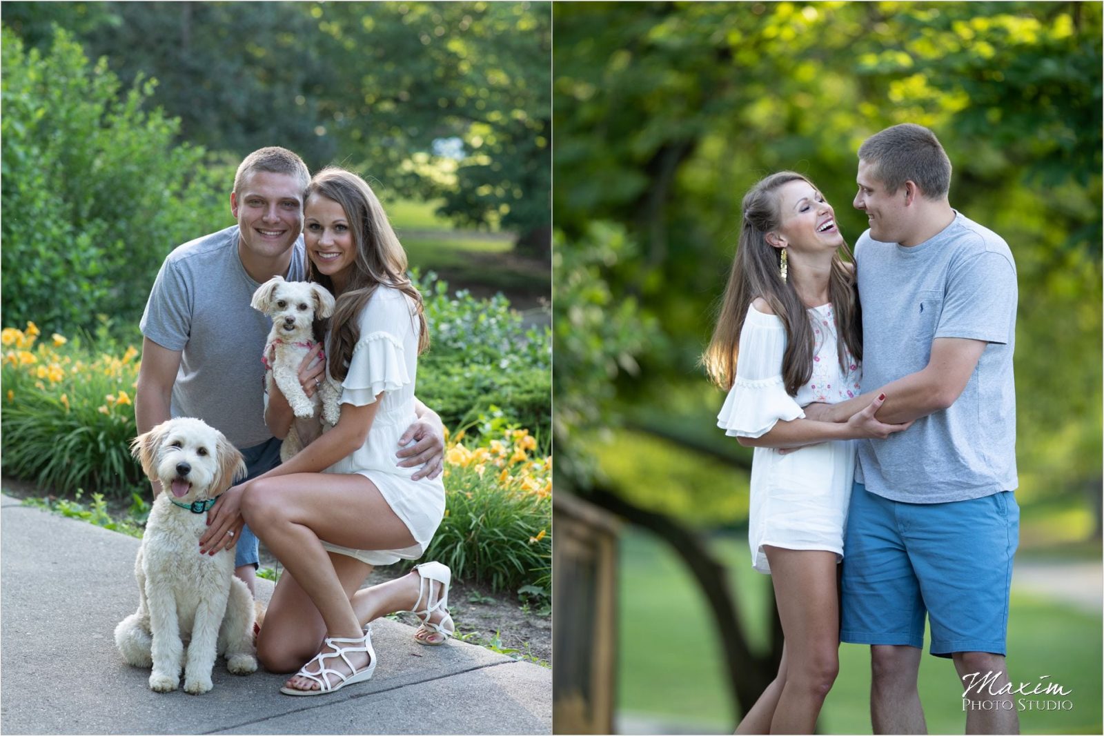 Eden Park Cincinnati spring engagement dogs