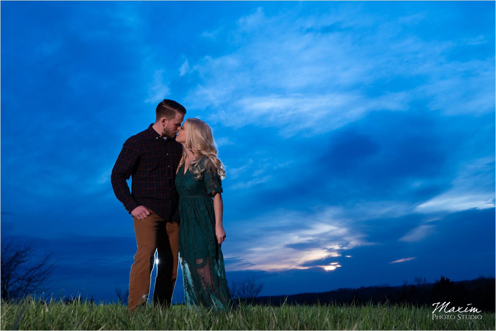 Cincinnati Wedding Photographers Kentucky Farm Engagement blue sunset