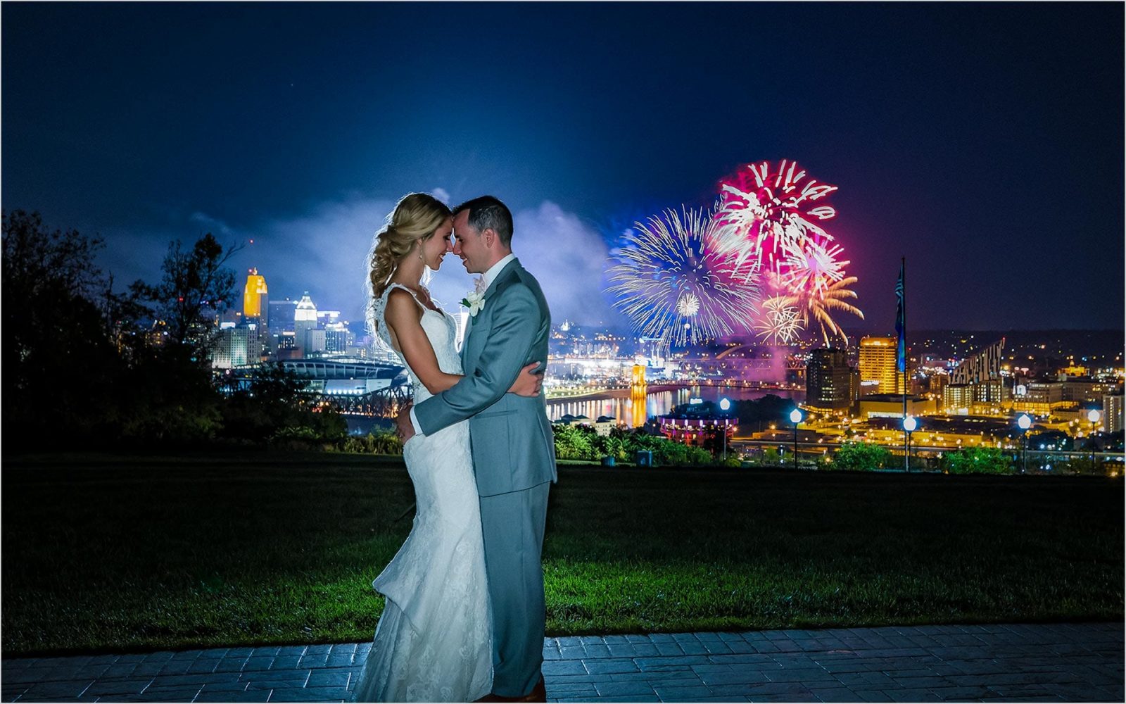 Best Cincinnati Wedding Photographer, Drees Pavilion, Cincinnati Skyline Wedding, fireworks