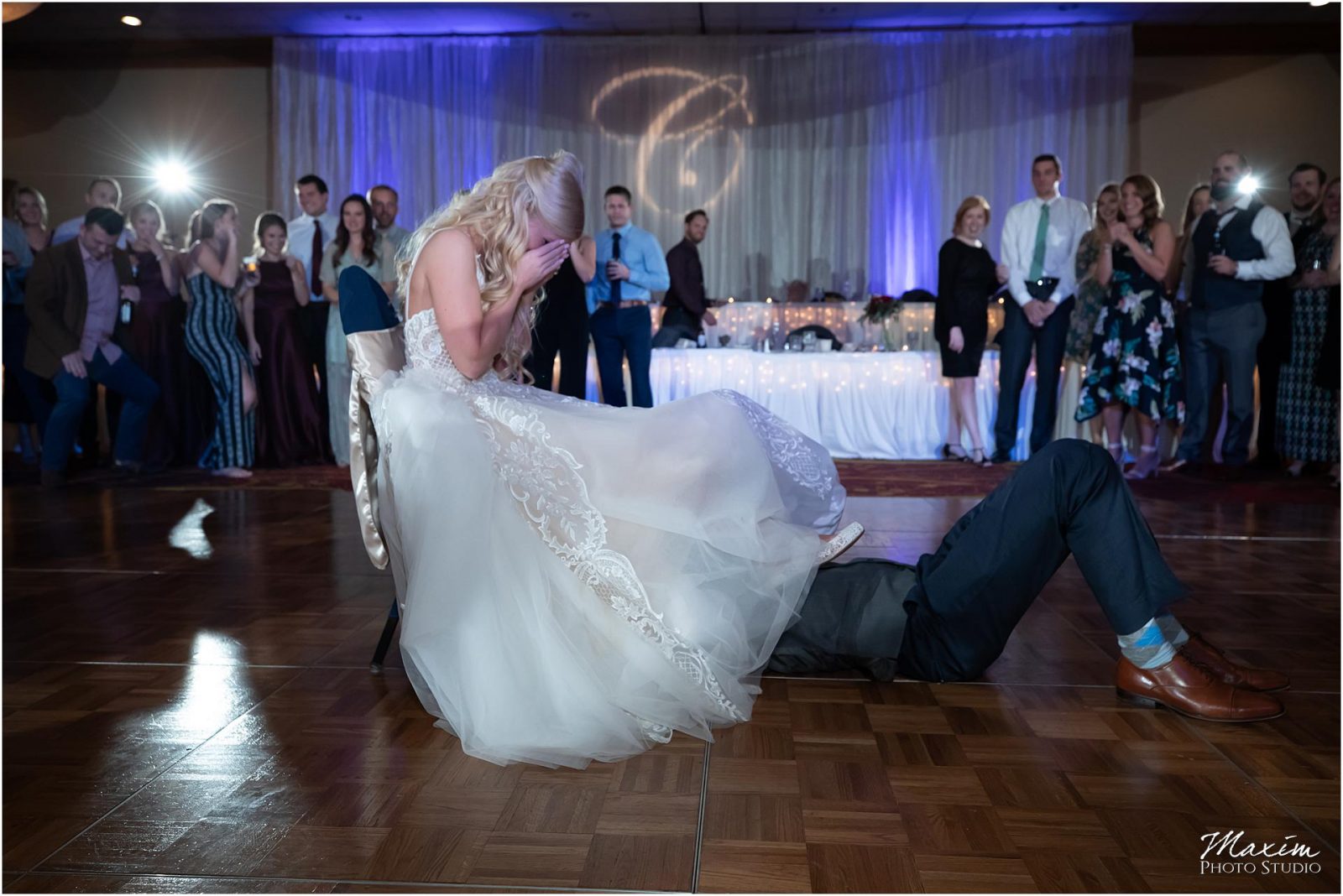 Holiday Inn Airport Wedding, Kentucky Wedding Photographer, Wedding Reception, Garter Removal