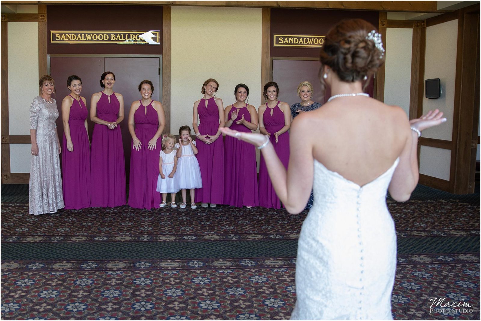 Oasis Conference Center, Cincinnati Wedding Photography, Bride reveal bridesmaids