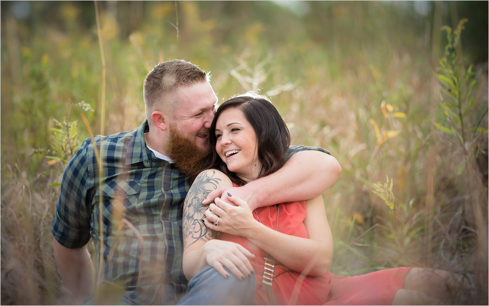 Cox Arboretum Dayton Ohio engagement couple sitting