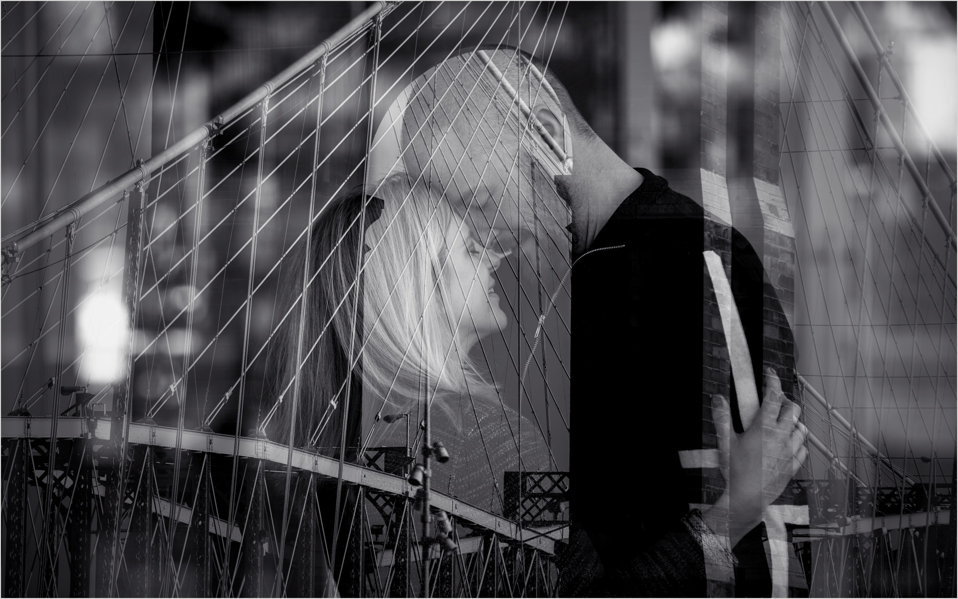 Roebling Bridge Engagement double exposure