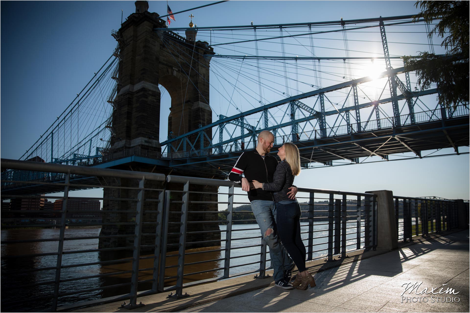 Smale Riverfront Roebling Bridge Engagement Sunburst