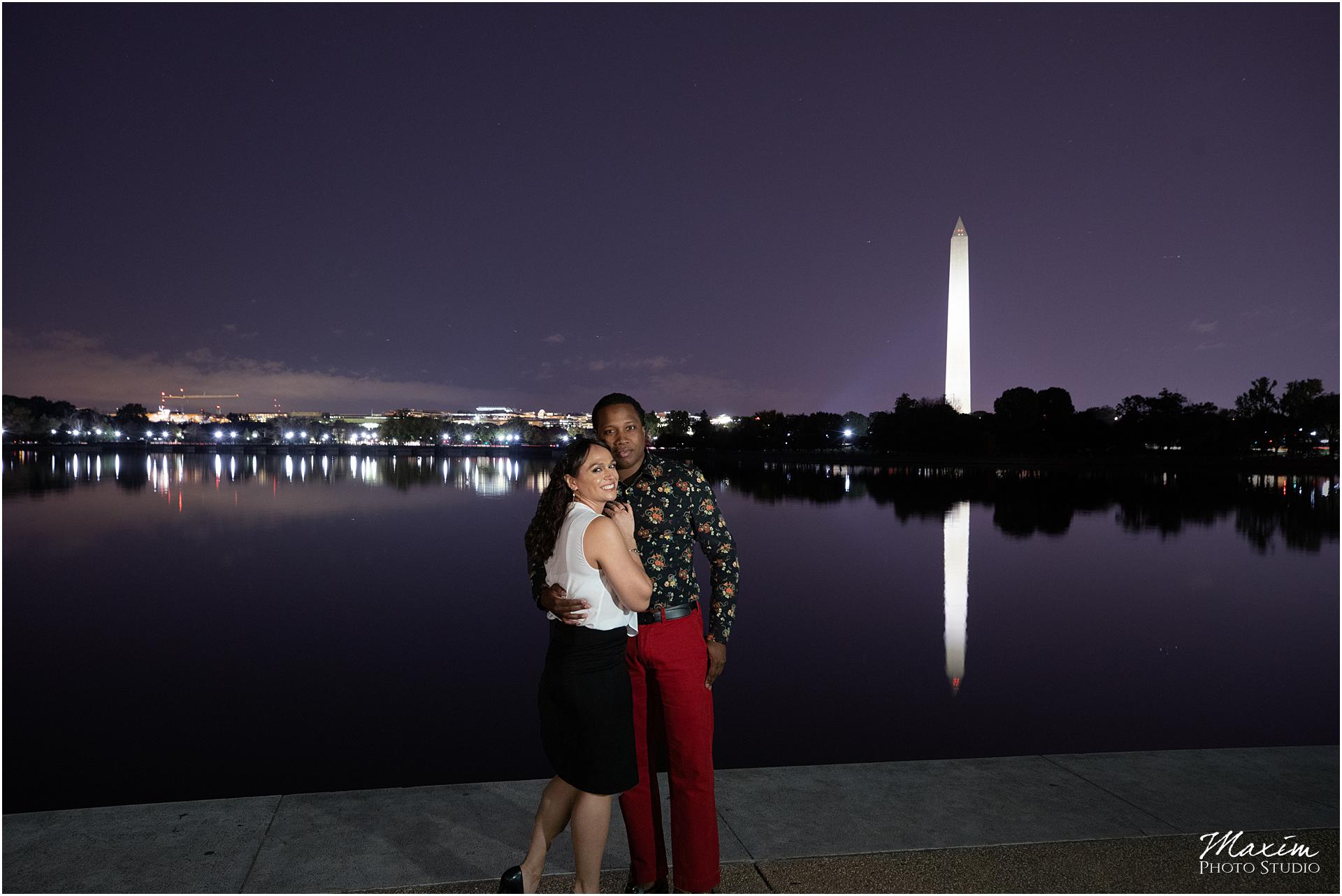 Washington Monument purple skies engagement photography