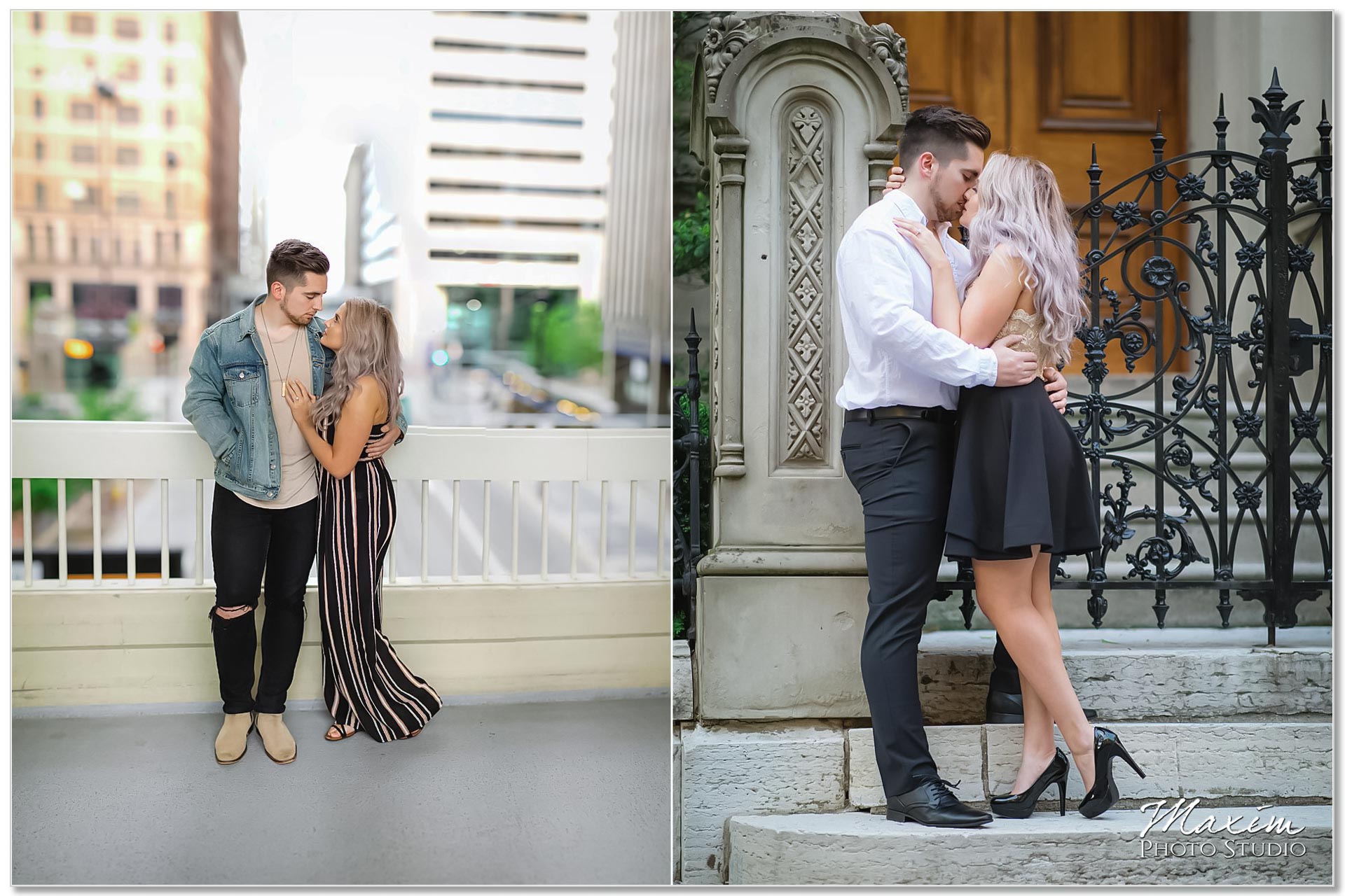Downtown cincinnati engagement couple 