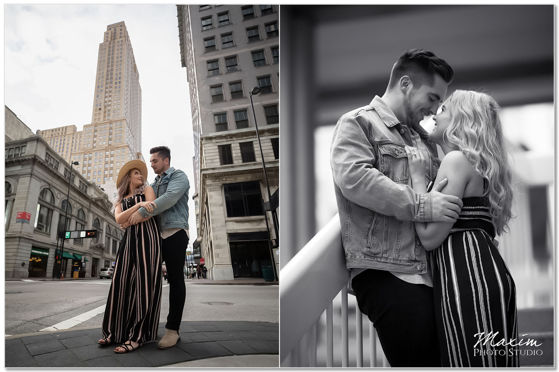 Fun Downtown cincinnati engagement couple 