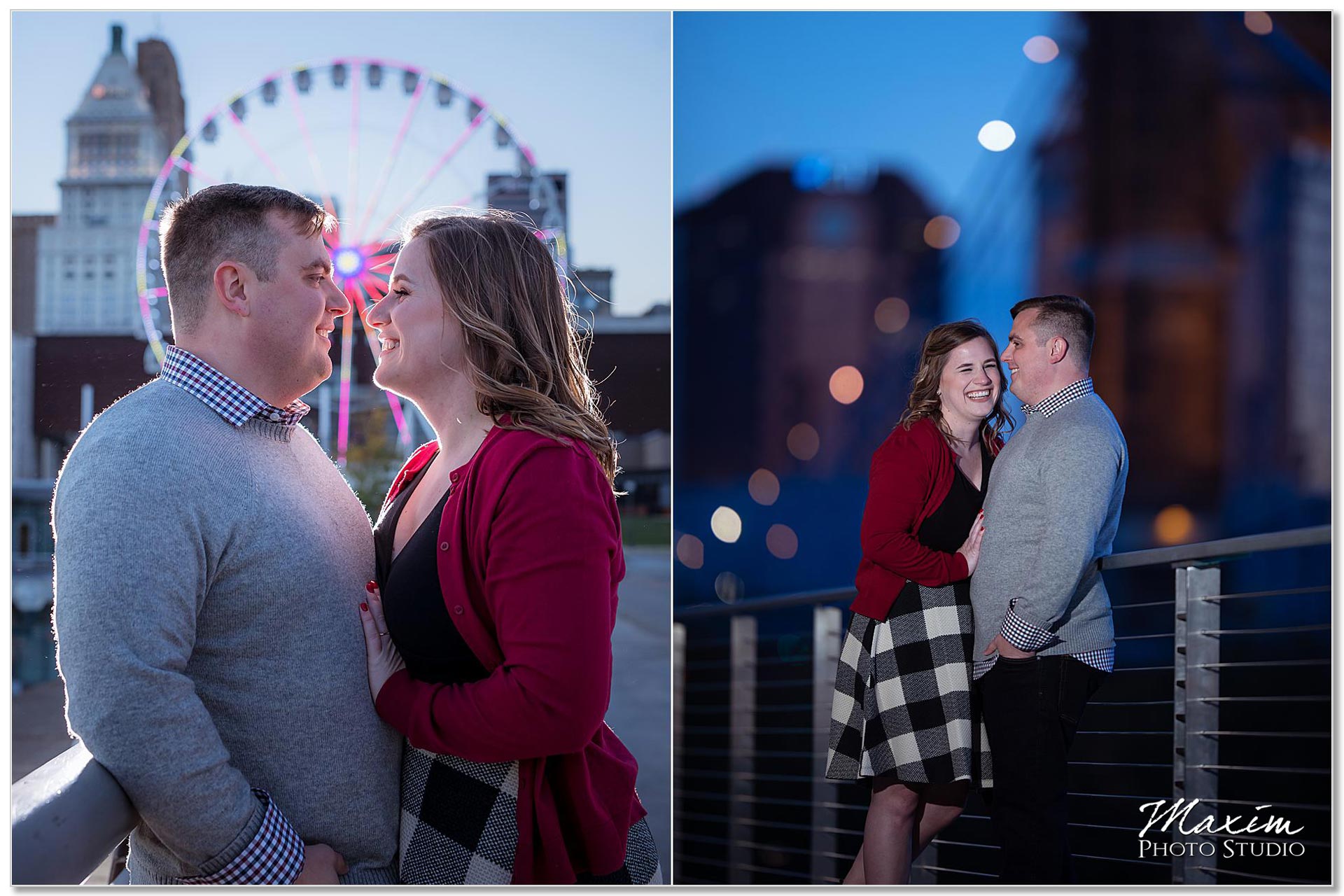 Nighttime Cincinnati engagement with SkyStar