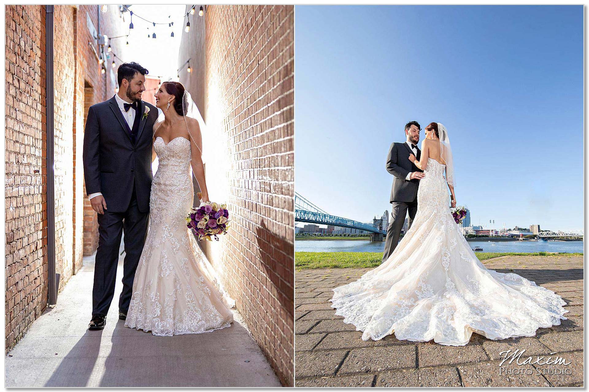 Bride groom Cincinnati skyline The Grand Ballroom