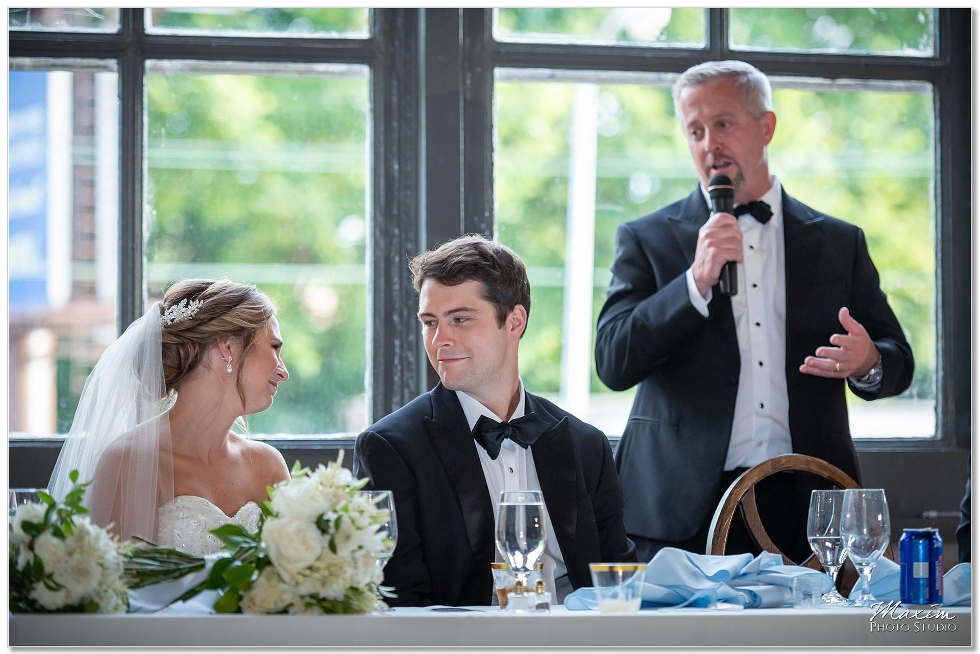 Steam Plant Wedding reception toasts Bride groom