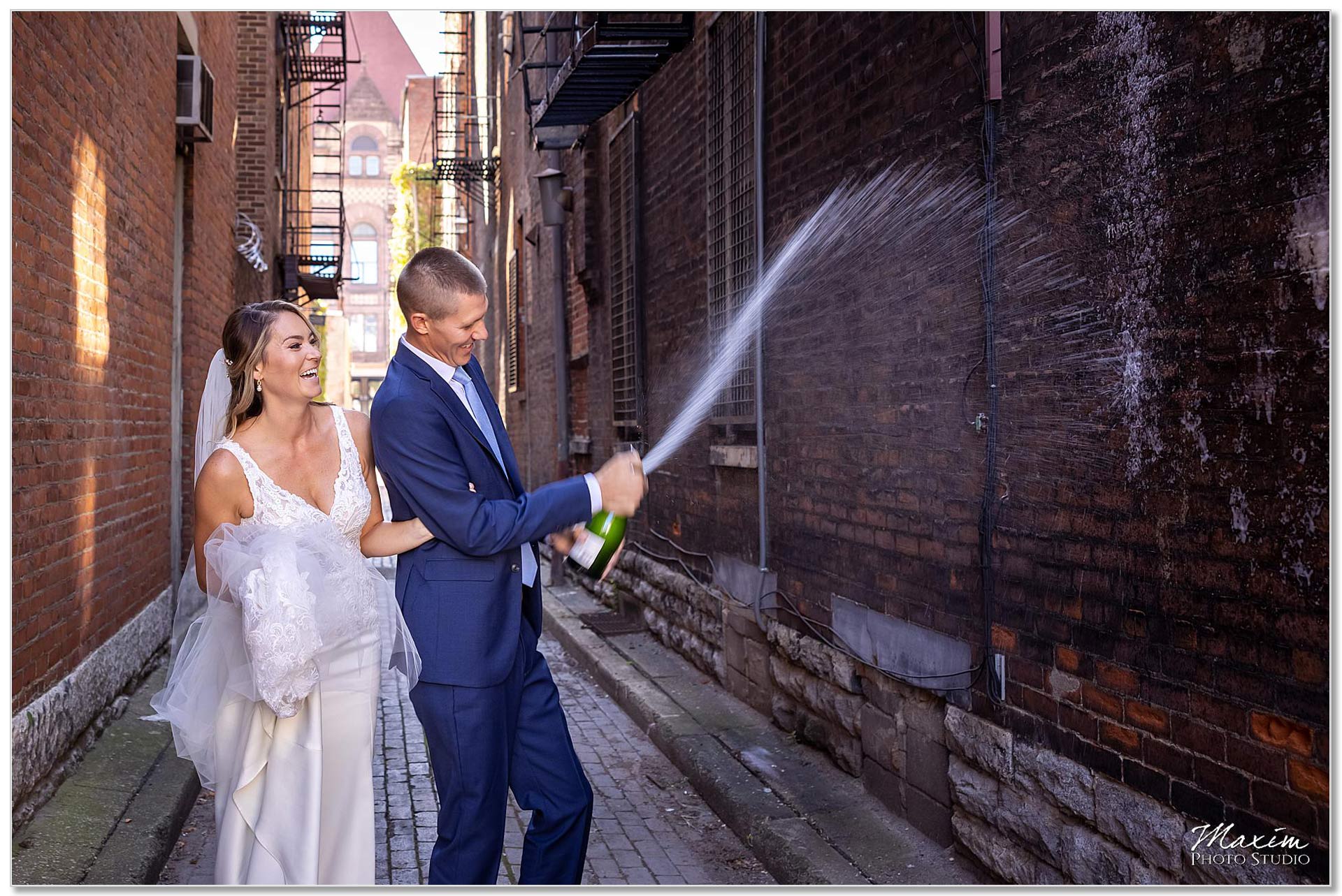 Downtown Cincinnati alley champagne toast