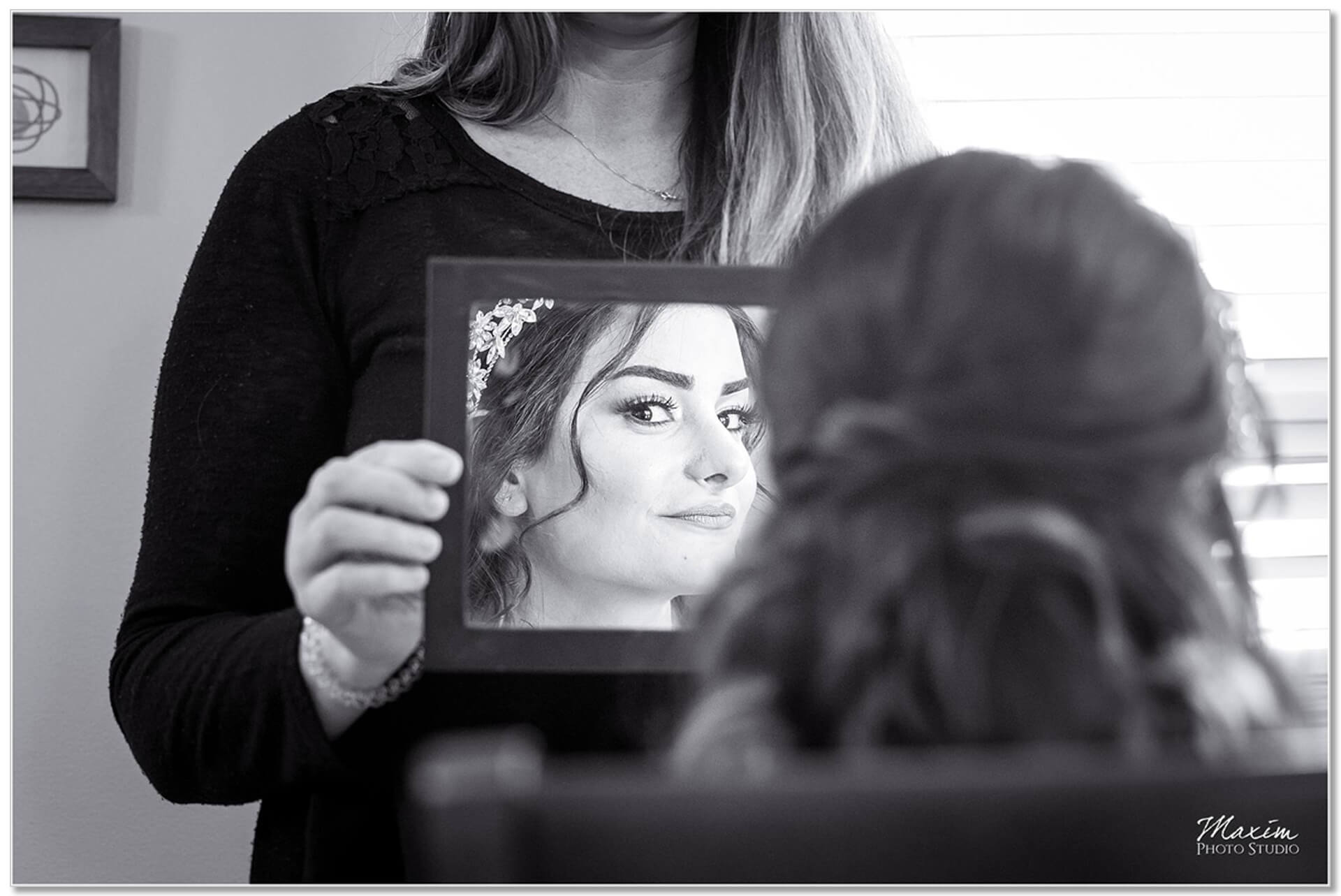 Cincinnati Lebanese wedding bride preparations mirror