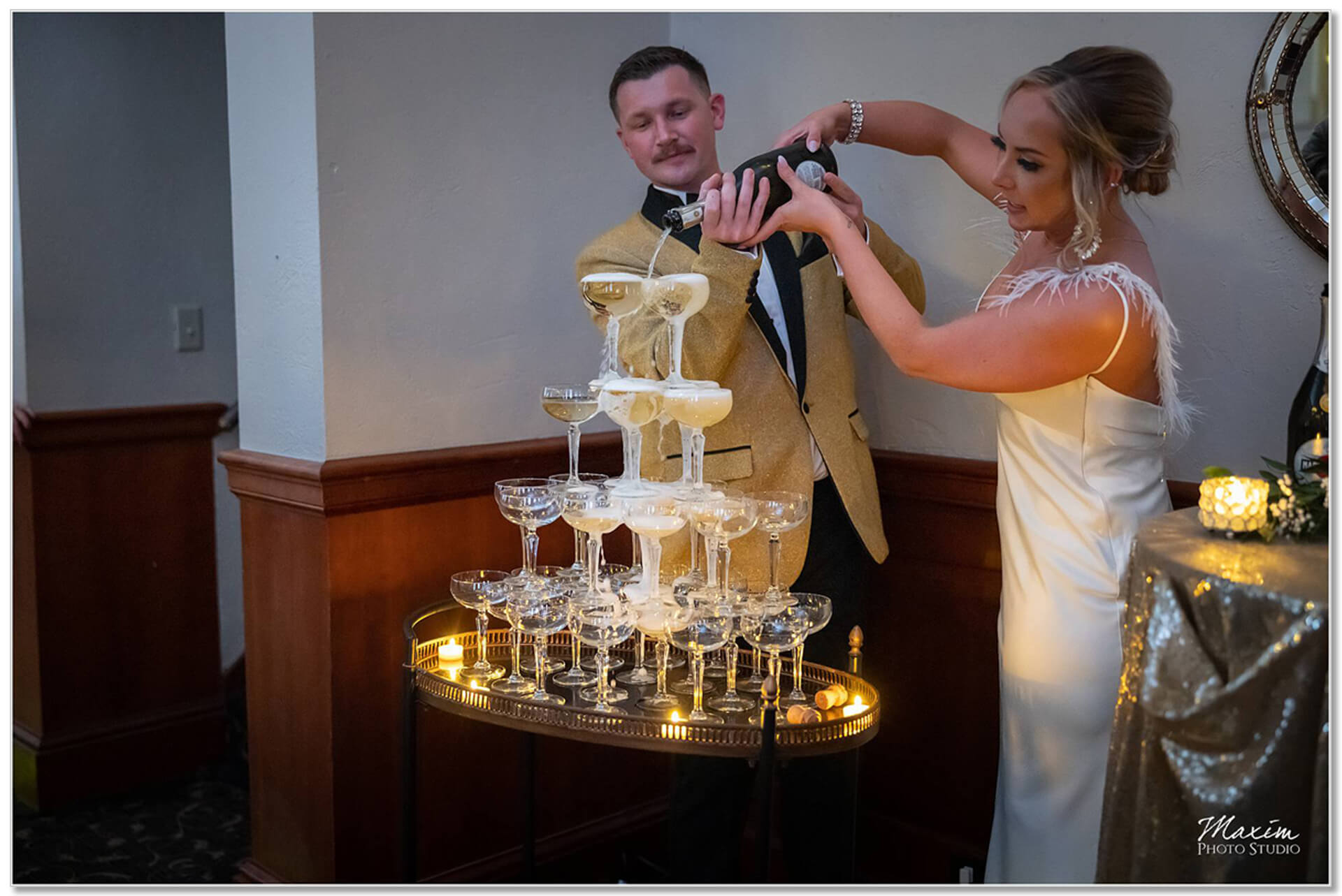 The Windamere wedding reception champagne fountain