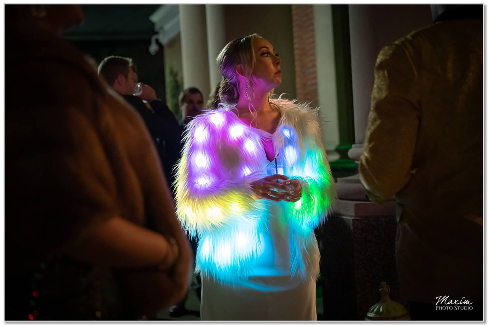 The Windamere wedding reception bride lighted shawl