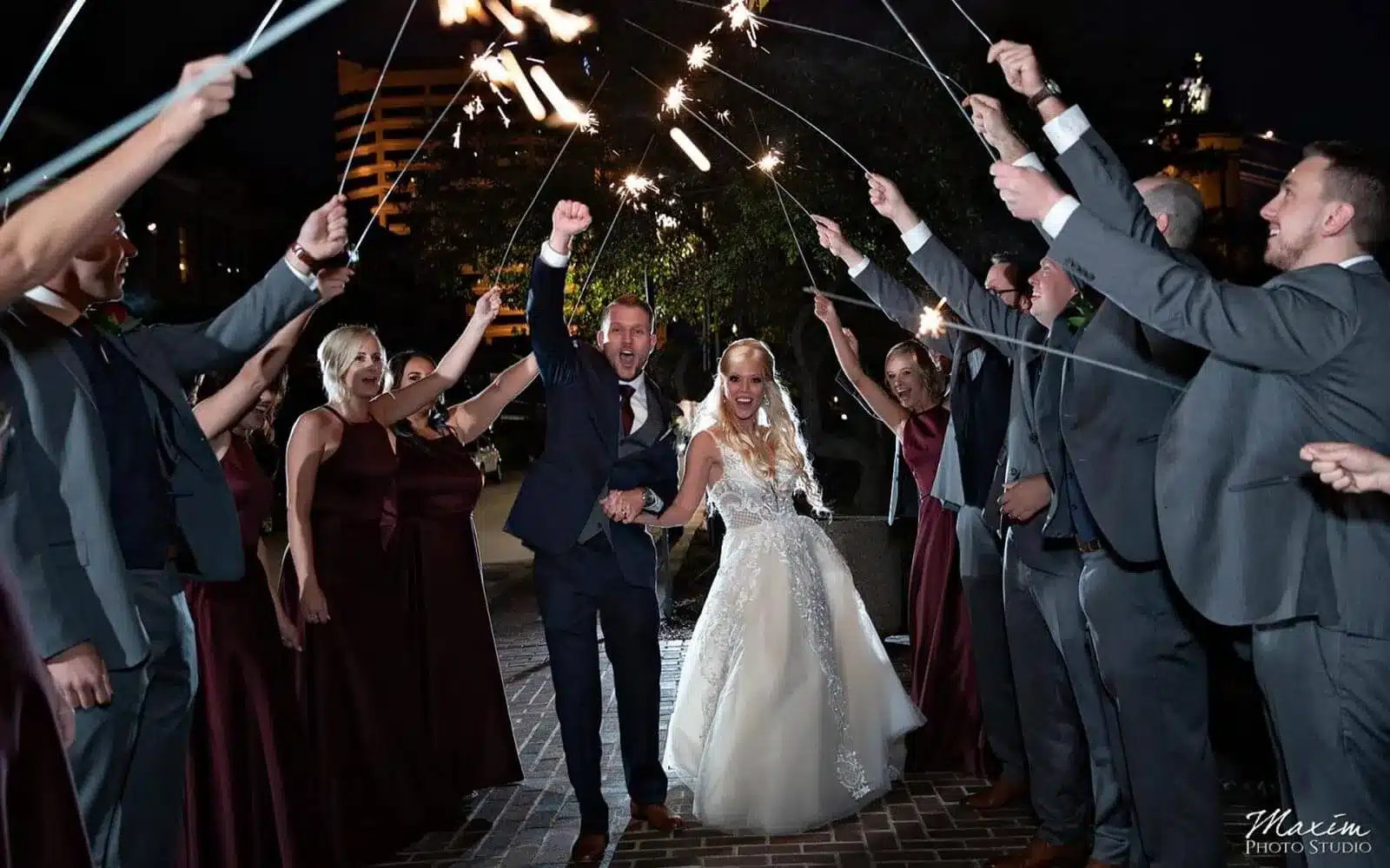 Cincinnati wedding sparkler bride groom