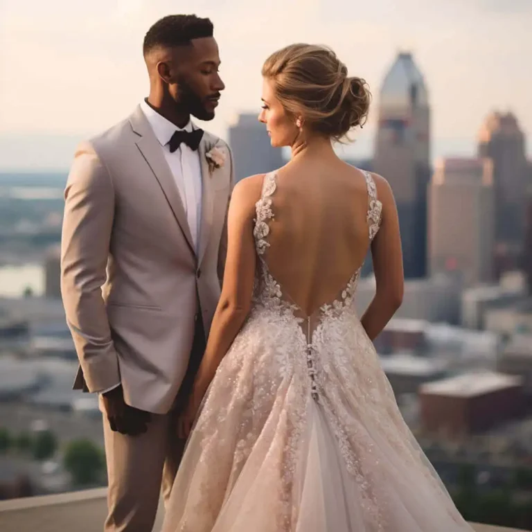 Nashville Wedding Photographers bride groom city background
