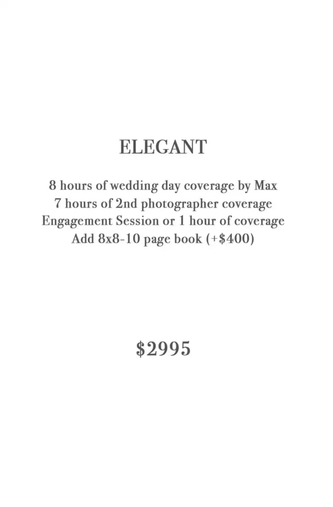 Elegant wedding pricing text