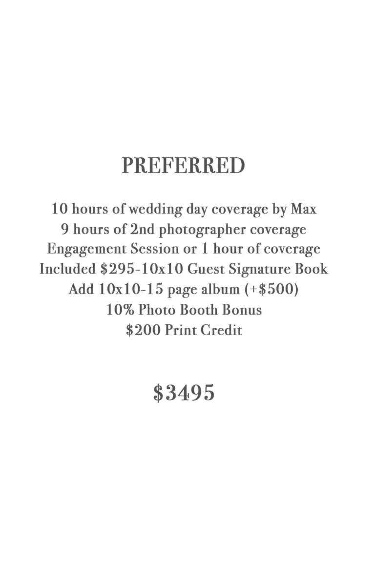 Preferred wedding pricing text