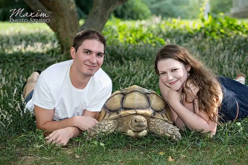 Spring Grove Cemetery Cincinnati engagement with turtle