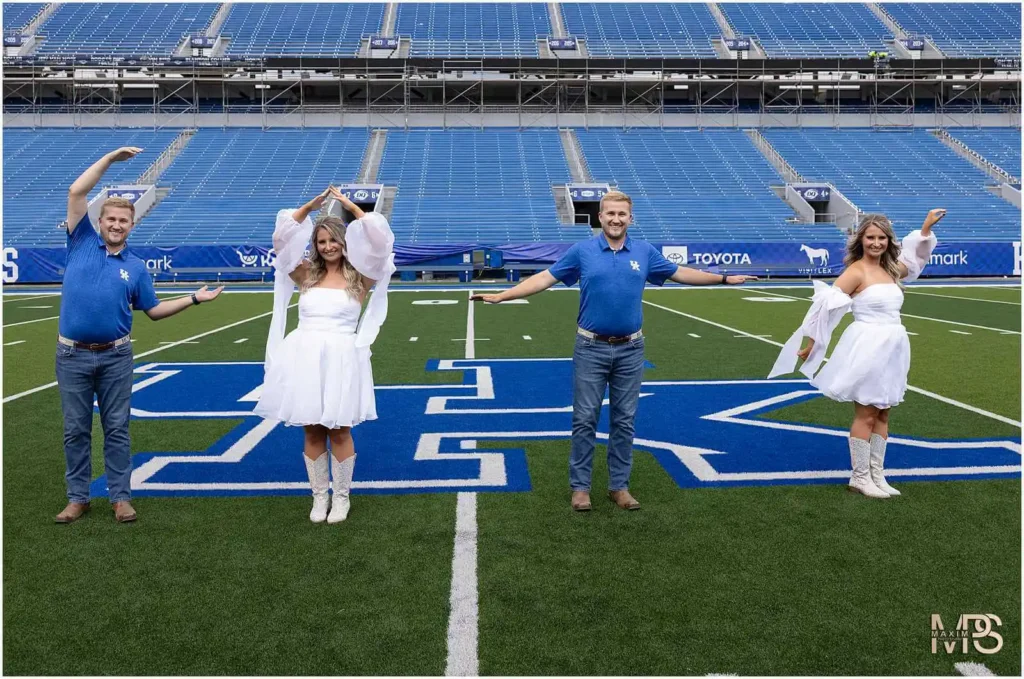 UK Kroger Field bride groom making UK sign engagement session